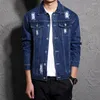 Jackets masculinos Blue Jean Jacket Men 2023 Moda de outono angustiada de manga longa Rapped adolescente masculino de estilo jeans de estilo coreano