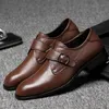 Dress Shoes High Quality Men's Genuine Leather Italian Gentleman Monk Formal Suit Business Wedding Groom Brown