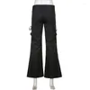 Pantaloni da donna con lacci Cargo Goth Pantaloni neri a vita bassa Pantaloni sportivi alla moda punk vintage Pantaloni larghi da donna coreani