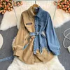 Casual Jurken 2023 Lente Vintage Vrouwen Jurk Denim Stiksels Corduroy Revers Vestidos Femme Mode Onregelmatige Midi Shirt Mujer