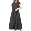 Casual Dresses Loose High Wasit Kaftan For Women 2023 Elegant Solid Color Round Neck Short Sleeve Bandage Maxi Dress Vestidos