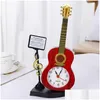 Desk Table Clocks Miniature Guitar Model Alarm Clock For Dollhouse Accessories Musical Instrument Diy Part Home Decor Gift Wood Cr Dhjqe