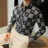 Koszulki męskie High Class Vintage Printed Shirt Długie rękaw męski trend wiosenny 2023 Koreańska wersja osobowość jedwabny top