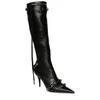 Boots Fashion Luxury مدببة Tee Stiletto Women's Women's Shoes Retro Metal Buckle knee High Slim Tassel Women 43 230113