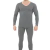 Undershirts 2 Pcs Men Thick Thermal Underwear Sets Solid Color V Neck Plus Size Seamless Fit Plush For Sleeping