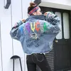 Jackets Jacket Jackets Menas Jacket Coat 2023 Spring Jean Women Coats Feminino Graffiti Rivet Girl Outerwear Blue Y263