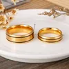 Wedding Rings Stainless Steel Ring Golden Matte Finished Black Thin Line Couple Alliance Jewelry For Women And Men