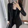 Femmes Costumes Blazers PEONFLY Élégant Noir Bouton Unique Femmes Blazer Mode Vintage Solide Lâche Travail Porter Tops Survêtement Femme Veste 230113