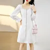 Casual Dresses Autumn Spring Midi White Dress Women 2023 Long Sleeve Elegant Runway Korean för bröllopsgäst födelsedagsprom