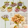 Dekorativa blommor Autumn Rose Fall Decoration 15 Heads Torkade förkolade mini Silk Roses Bouquet Christmas Year Home Decor Artificial Fake