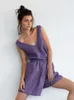 Women's Sleepwear Hiloc Purple Cotton Pajamas Woman Summer Sexy Low Cut Women Pajama Backless High Waist Shorts Sets Womens Outfits 2023