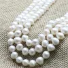 Chaînes Bijoux Collier Style De Mode DIY 3 Rangées 7-8mm Blanc Akoya Perles Naturelles De Culture 17-21 "MY4571