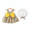 女の子のドレス2pcs/set flowers夏のファッション幼児の女の子の子供服ビーチドレスキッド衣装を送る帽子0〜3 y