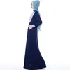 Vêtements ethniques Musulman Turquie Bangladesh Longue Jupe Mode Couleur Correspondant Col Col Robe Femme Islamique Abaya Robe Malaisienne