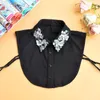 Neck Ties Womens Detachable Blouse False Collar Handmade Beading Rhinestone Sequins Flower Lapel Adjustable Half-Shirt Necklace