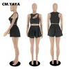 Vestido de dos piezas CMYAYA Elegante entrenamiento Falda plisada Pantalones cortos Traje para mujer 2022 Summer Cutout Tank Matching Two Conjunto de 2 piezas Trajes Chándal T230113