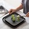 プレート3サイズの黒い料理マットマットの完全な食器の完全な食器四角いテーブルセットプレートセラミック