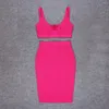 Work Dresses 2023 Women Summer Sexy Strap V Neck Blue Rose Red Mini Bodycon Two Piece Bandage Set Celebrity Evening Party Women's