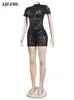 Two Piece Dress Black White Women's Lace Two Piece Club Outfits Vintage Short Sleeve Backless See Through T-shirt and Bodycon Pant Matching Sets T230113