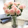 Flores decorativas Guirnaldas Aniversario de boda Favor de fiesta 50 cm Plástico artificial Rosa Flor Rosa Blanco Púrpura Eid Valentines Gi Dhxwr