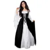 Casual Dresses Women Bandage Corset Middle Ages Renaissance Vintage Party Club Long Sleeve Square Collar Patchwork Dress