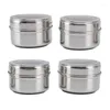 Storage Bottles 4Pcs Magnetic Spice Jars Design Stainless Steel Clear Sift Pour Lids Tins For Seasoning