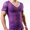 Onderhirts sexy magere T-shirt mannen tops pure mesh shirts kijken door korte mouw t-shirt perspectief ondergoed nachtkleding