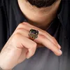 Bagues chevalières turques rétro faites à la main pour hommes, couleur argent antique, anneau d'aigle sculpté, incrustation de Zircon mystique, nouvelle bague de motard Punk