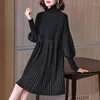 Casual Dresses Mom Autumn Knitted Long Sleeve Dress Small Fashion High Neck Loose Slim Large Women's