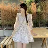 Casual Dresses Floral Summer Sweet Party Mini Women Print Korean Style Dress Female 2023 Chiffon France Elegant ett stycke