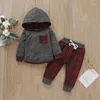 Ensembles de vêtements Noël 0-3y bébé garçon fille bébé vêtements pour nourrissons d'automne Plaid à capuchon imprimé tops pantalon 2pcs.