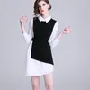 Casual Dresses Dress Female Spring 2023 Fashion Irregular Shirt Long Sleeve Medium Vest Two-Piece Tide H1082