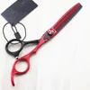 Tesoura de cabelo profissional japão 440c 6 ''tesoura de corte de cabelo vermelho desbaste barbeiro makas corte tesouras de corte de cabelo