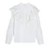 Женские блузки весна 2023 модная женщина винтажная женская рубашка Ruffle Женская одежда для переезда жемчужная шквара