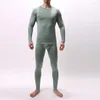 Herr termiska underkläder 2st män set fast färg varm sömnkläder kit tunn långärmad avslappnad tshirt toppbottnar för hösten 19i