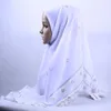 Ropa étnica Kashkha Musulmán Hijabs Turbante Diamantes Bufanda de mujer Gasa Envoltura lisa Cabeza cuadrada con exquisito borde floral 110x110 cm
