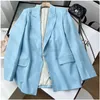 Womens Suits Blazers Garaouy Blue Long Sleeve Woman Blazer Elegant Pronounced Shoulders Office Lady Blazers Coat Female Flap Pockets Outerwear 230113