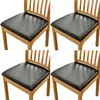 Cubiertas para sillas Cubierta de asiento de comedor Fundas de cojín de cuero de PU Protector cuadrado El Banquete Sala Slipcover