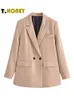 Womens Suits Blazers TELLHONEY Women Fashion Solid Double Breasted Blazers Female Elegant Long Sleeves Loose Jacket Coats Office Ladies Outerwear Top 230113