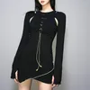 Casual Dresses 2023 Spring Women Sexy Mini Dress With Long Sleeve Buckle CoolGirl Fashion Elegent Bandage Bust Split Cross Vestidos