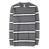 Men's Sweaters Color Contrast Striped Round Neck Knit Sweater Men Long Sleeve Slim Casual Knitting Pullovers Social Knitwear Tops Clothing