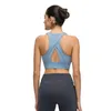 Yoga Outfit Solid Color Fitness Women Sport Bra Tight Vest Top Gym Clothe Shockproof Triangle Hollow High Neck With Chest Pad Underwear