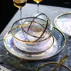 Plates Colorful Painted Gold Glass Bowl Dish Seven Color Transparent Hammer Grain Dessert Steak Plate Salad Fruit Dinnerware