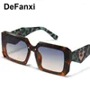 Sunglasses Fashion Cool Green Tortoise Square Women Oversized Designer Sun Glasses Trendy Big Frame Men Shades