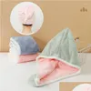 Toalla engrosada de doble capa Coral Fleece Magic Hair Dry Cap para mujeres niñas Baño Sombreros de baño Secado rápido Soft Lady Turban Drop D Dh4Le