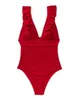 Women's Swimwear Sexy Ribbed One Piece Swimsuit Women Ruffle Female Lace Up Bodysuit Swimming Suit Beach Wear
