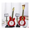 Desk Table Clocks Miniature Guitar Model Alarm Clock For Dollhouse Accessories Musical Instrument Diy Part Home Decor Gift Wood Cr Dhjqe