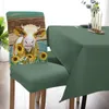 Chair Covers Farm Cows Sunflower Vintage Planks Dining Cover 4/6/8PCS Spandex Elastic Slipcover Case For Wedding Home Room