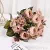 Decorative Flowers Artificial Rose Silk Autumn Decoration White Wedding Home Fall Fake Flower Bouquet Craft Wreath Supplies