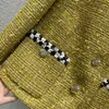 Mélanges de laine Europe et États-Unis femmes 2022 hiver nouveau manteau en tweed à manches longues jaune à simple boutonnage